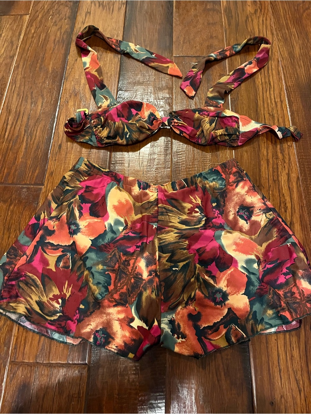 Vintage 80s Jantzen Multicolor Floral Lined Bikini Set. Size M/L.